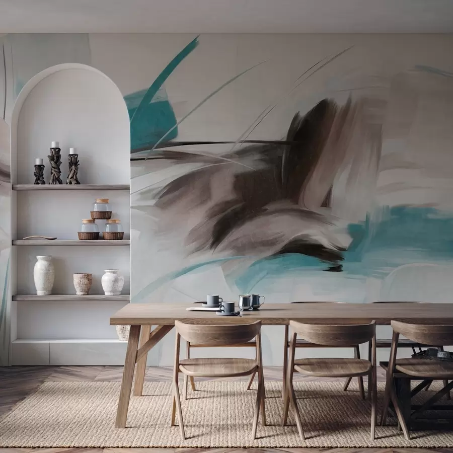 τοιχογραφίες Αφηρημένο ζωγραφικό στυλ με καφέ και μπλε πινελιές με υφή w09755v1