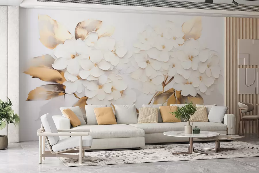 τοιχογραφίες Πολυτελείς ορτανσίες με κίτρινα φύλλα w09711