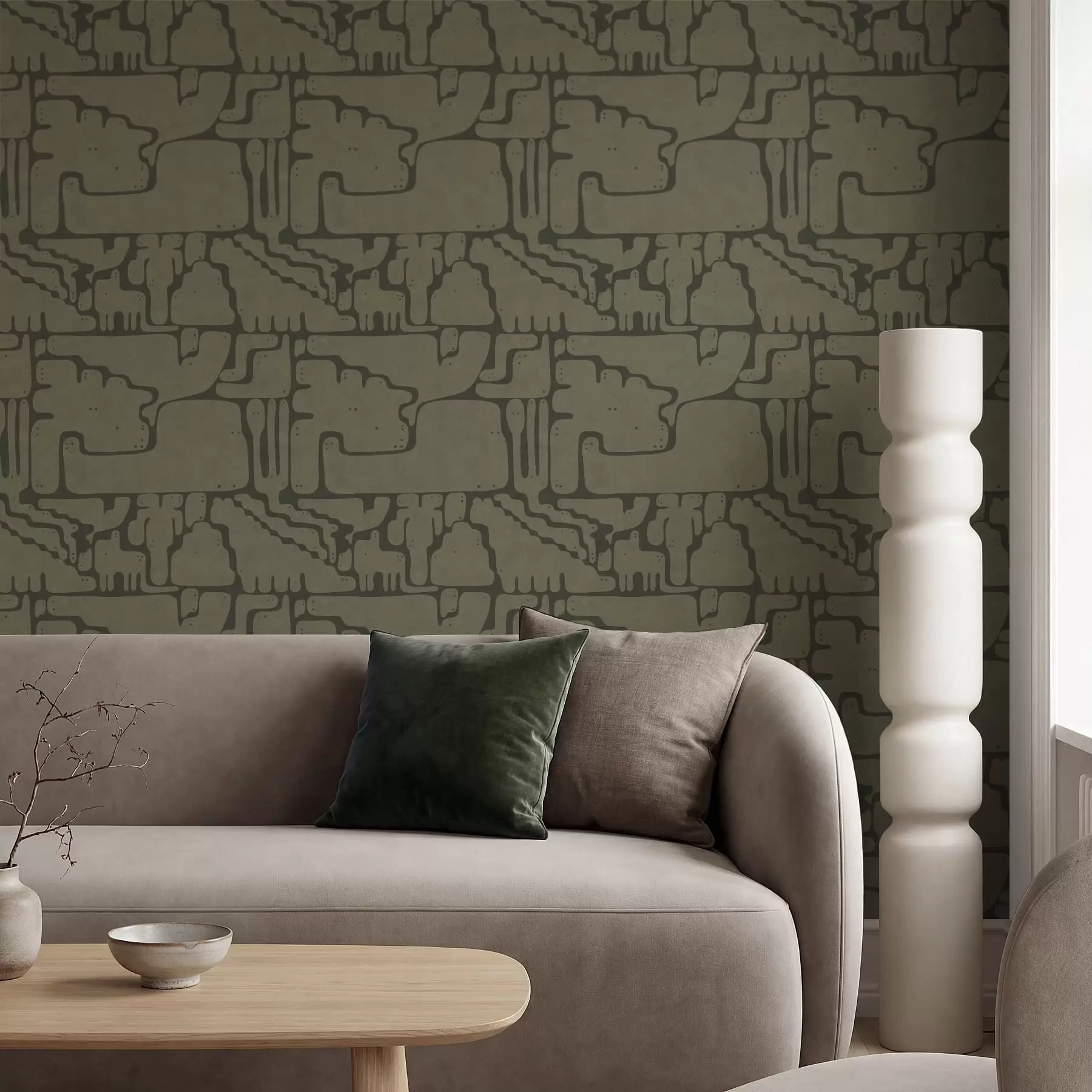 τοιχογραφίες Αφηρημένο οργανικό μοτίβο σε πράσινους τόνους a01122