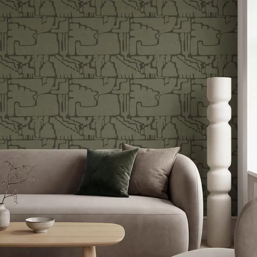 τοιχογραφίες Αφηρημένο οργανικό μοτίβο σε πράσινους τόνους a01122