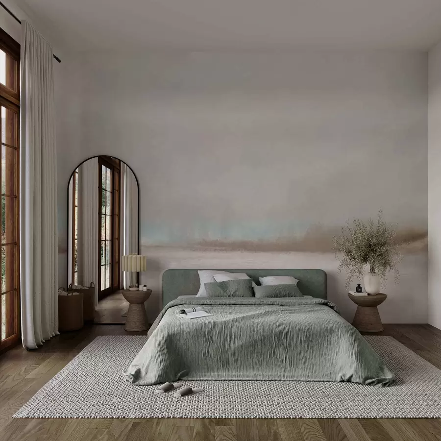 τοιχογραφίες Ομιχλώδες τοπίο με λίμνη και δάσος w05319