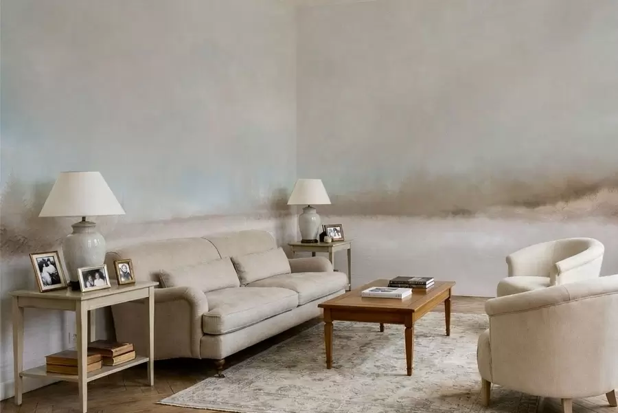 τοιχογραφίες Ομιχλώδες τοπίο με λίμνη και δάσος w05319