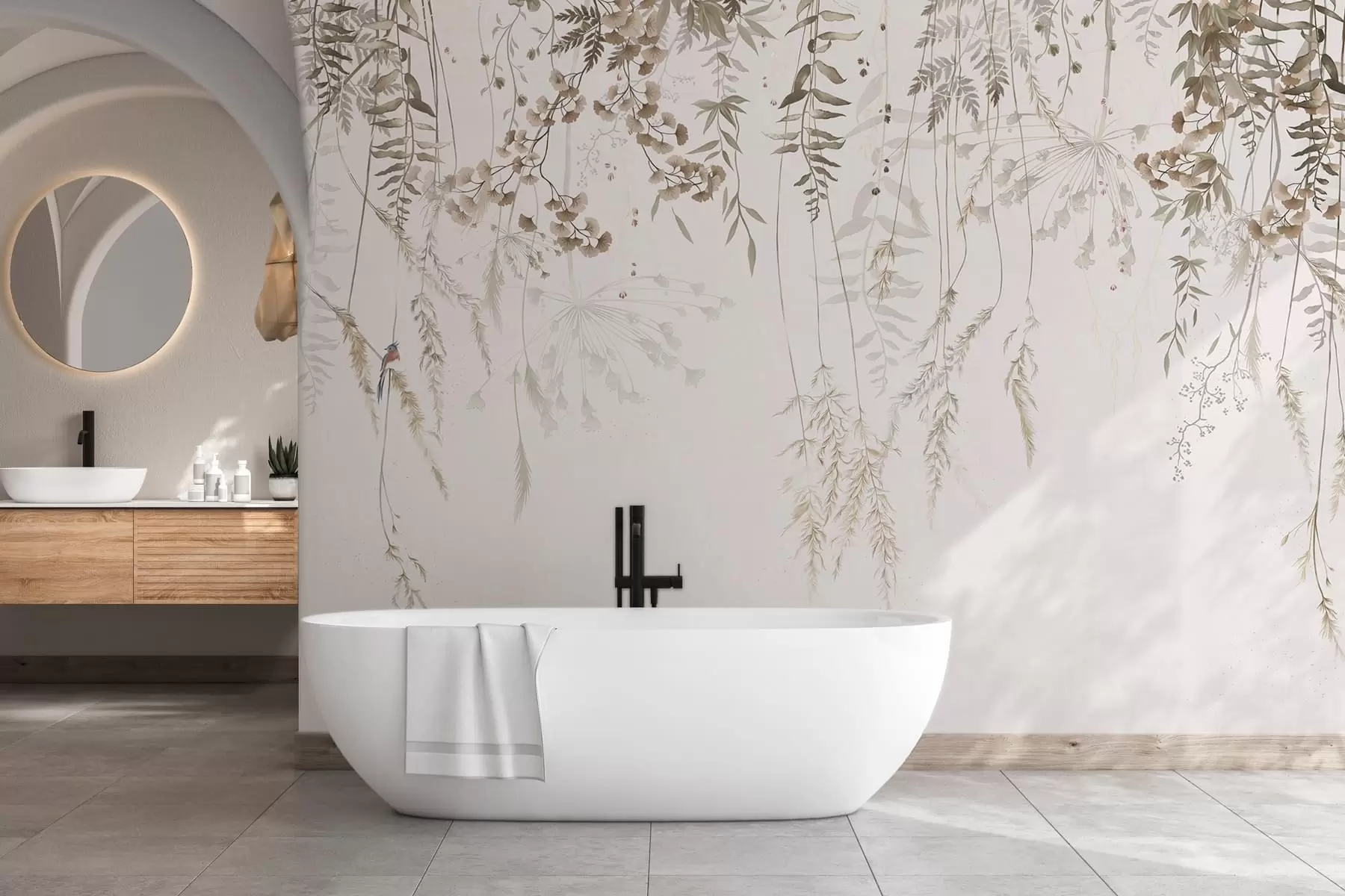 τοιχογραφίες Κρεμώντας άγρια φυτά σε ανοιχτόχρωμο φόντο w05320