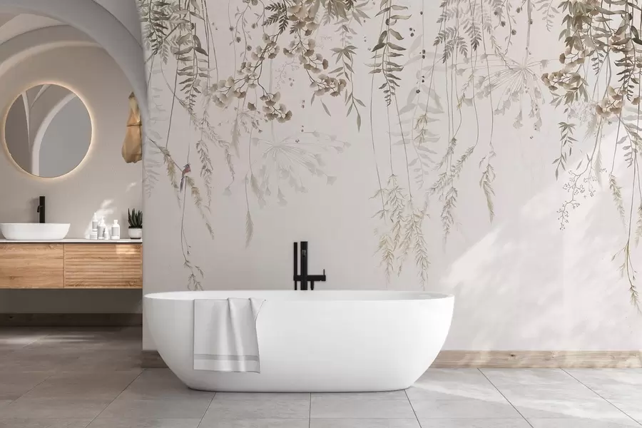 τοιχογραφίες Κρεμώντας άγρια φυτά σε ανοιχτόχρωμο φόντο w05320