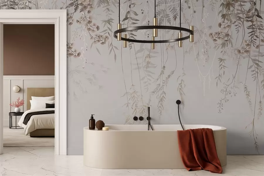 τοιχογραφίες Λεπτά κρεμαστά χόρτα σε ανοιχτόχρωμο φόντο w05320v2