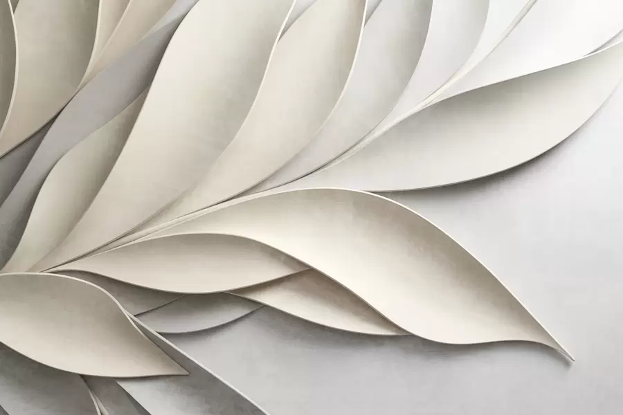 τοιχογραφίες Αφηρημένα φύλλα σε μπεζ και γκρι χρώμα, μοντέρνα τέχνη με υφή w09769