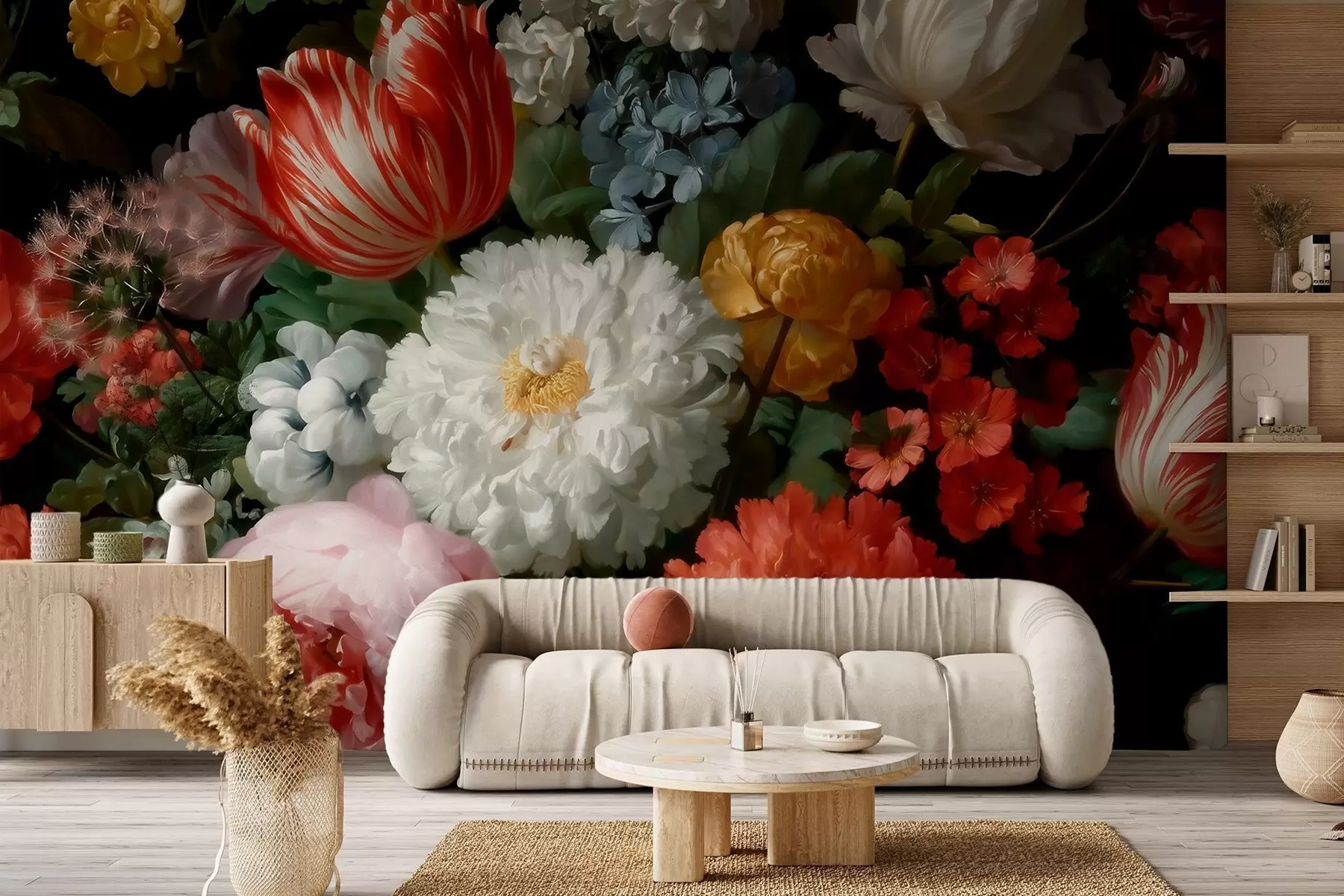 τοιχογραφίες Πολυτελής ανθοσύνθεση που θυμίζει ανοιξιάτικο κήπο w09676