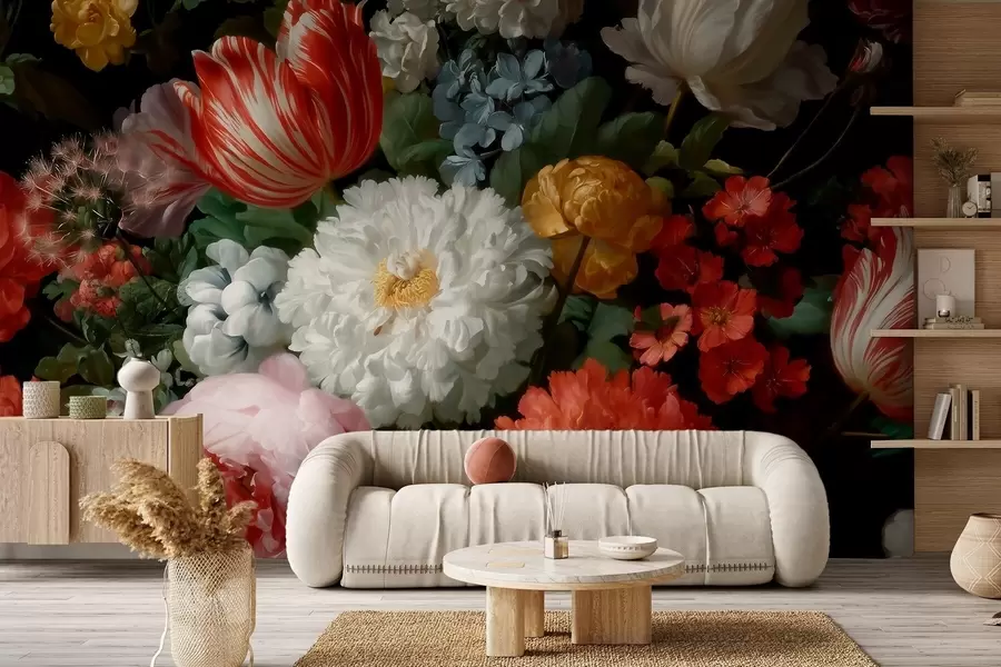 τοιχογραφίες Πολυτελής ανθοσύνθεση που θυμίζει ανοιξιάτικο κήπο w09676