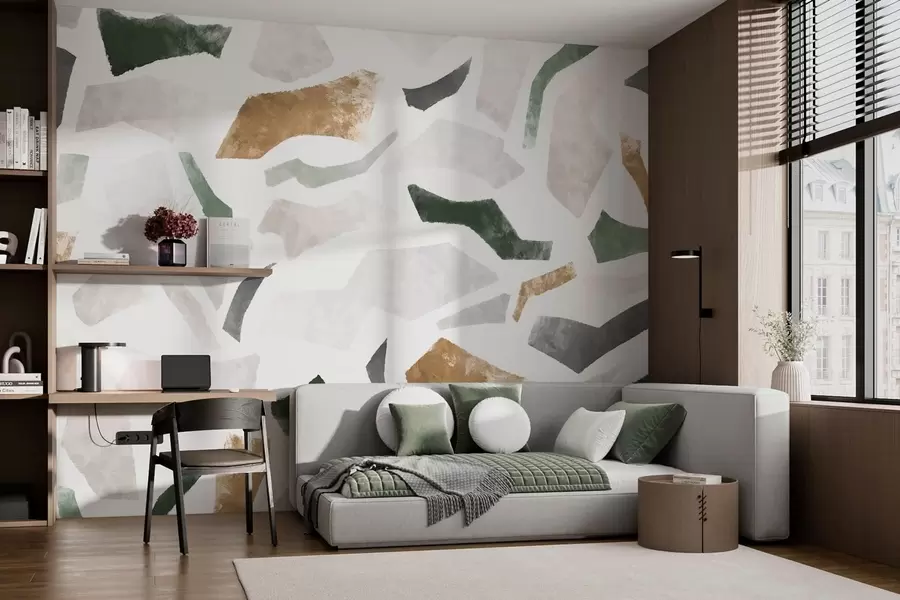 τοιχογραφίες Αφηρημένα κομμάτια με υφή σε αποχρώσεις του πράσινου και του μπεζ w05146