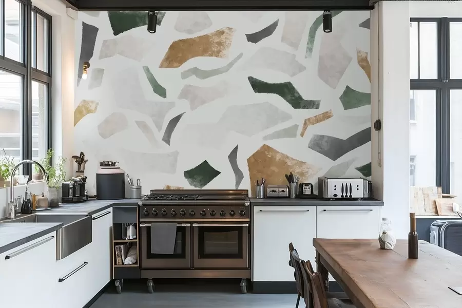 τοιχογραφίες Αφηρημένα κομμάτια με υφή σε αποχρώσεις του πράσινου και του μπεζ w05146