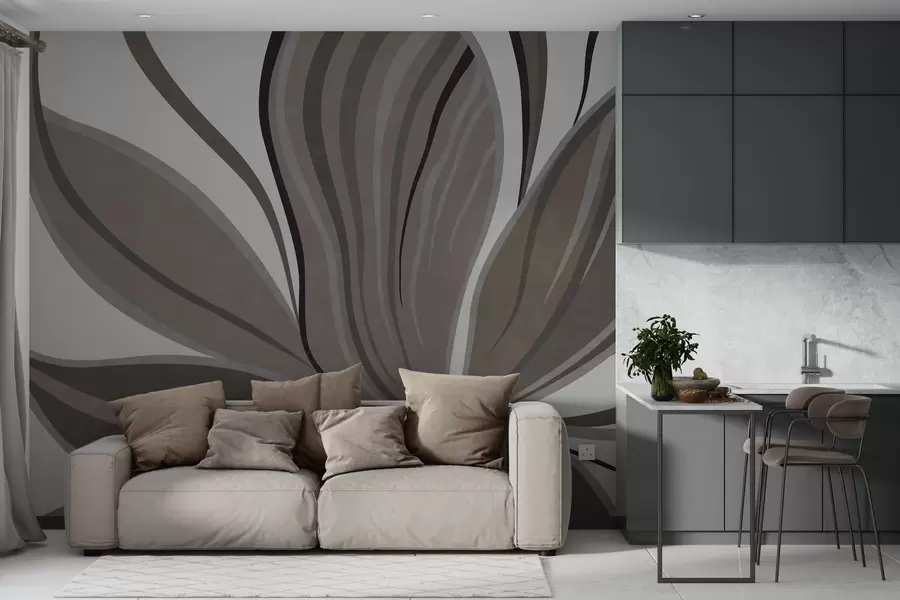 τοιχογραφίες Αφηρημένο λουλούδι με απαλές γραμμές σε αποχρώσεις του γκρι και του μπεζ w05147v1