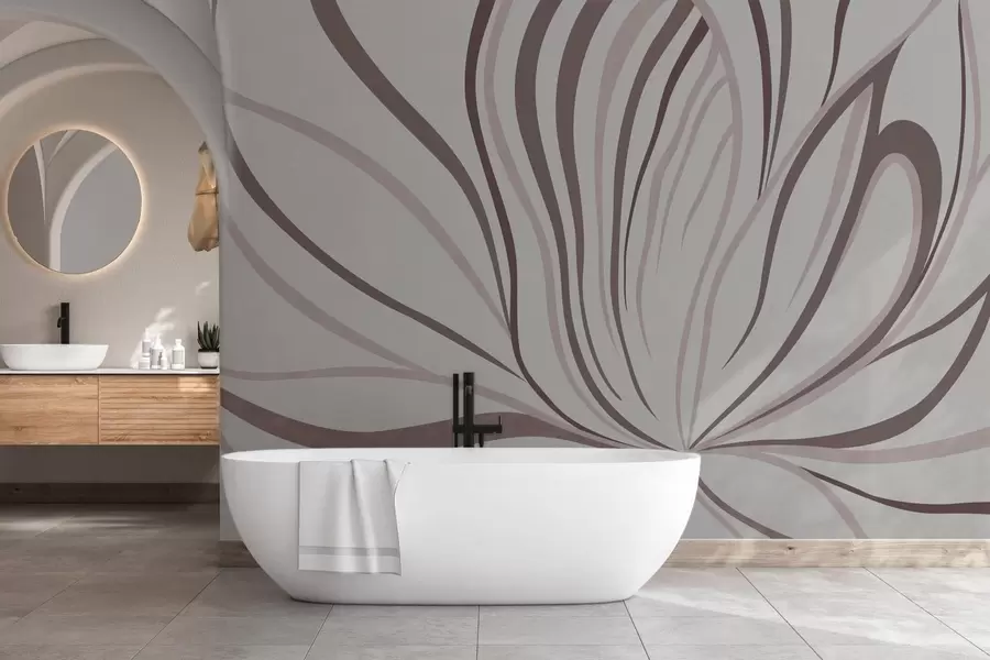 τοιχογραφίες Στυλιζαρισμένο λουλούδι με απαλές γραμμές σε ροζ και μπεζ αποχρώσεις w05392v1