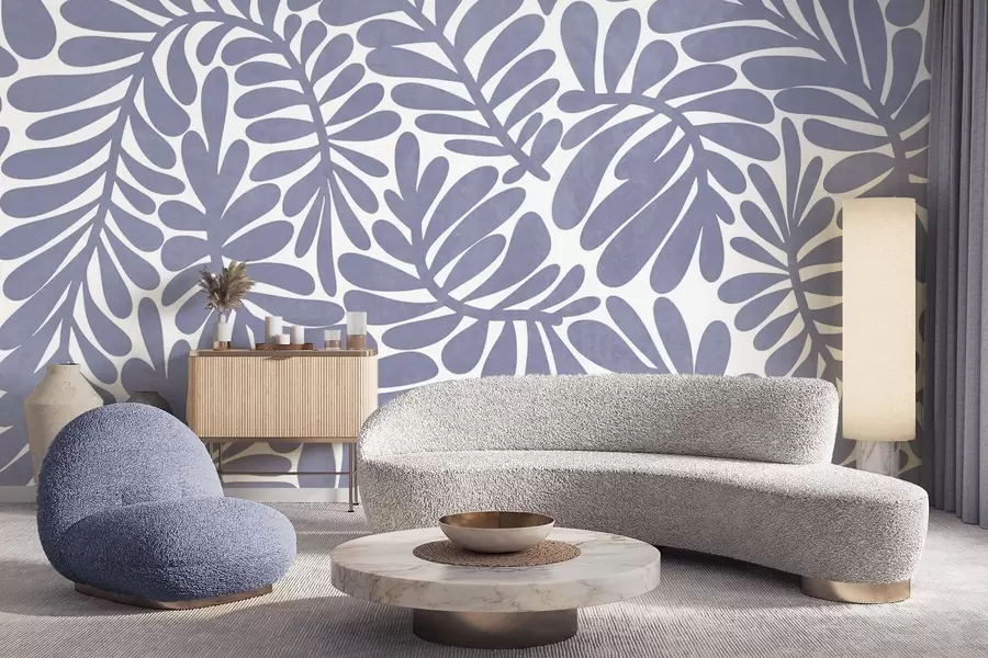 τοιχογραφίες Στυλιζαρισμένα γαλάζια φύλλα σε ανοιχτόχρωμο φόντο, εικόνα με υφή w09775v1