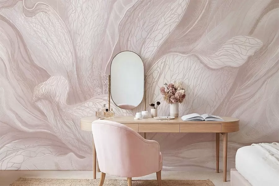 τοιχογραφίες Αφηρημένο λουλούδι σε ανοιχτούς μπεζ τόνους w05119