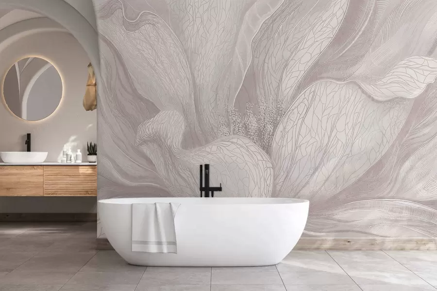 τοιχογραφίες Ελαφρύ αφηρημένο λουλούδι με κυματιστές γραμμές w05119v3