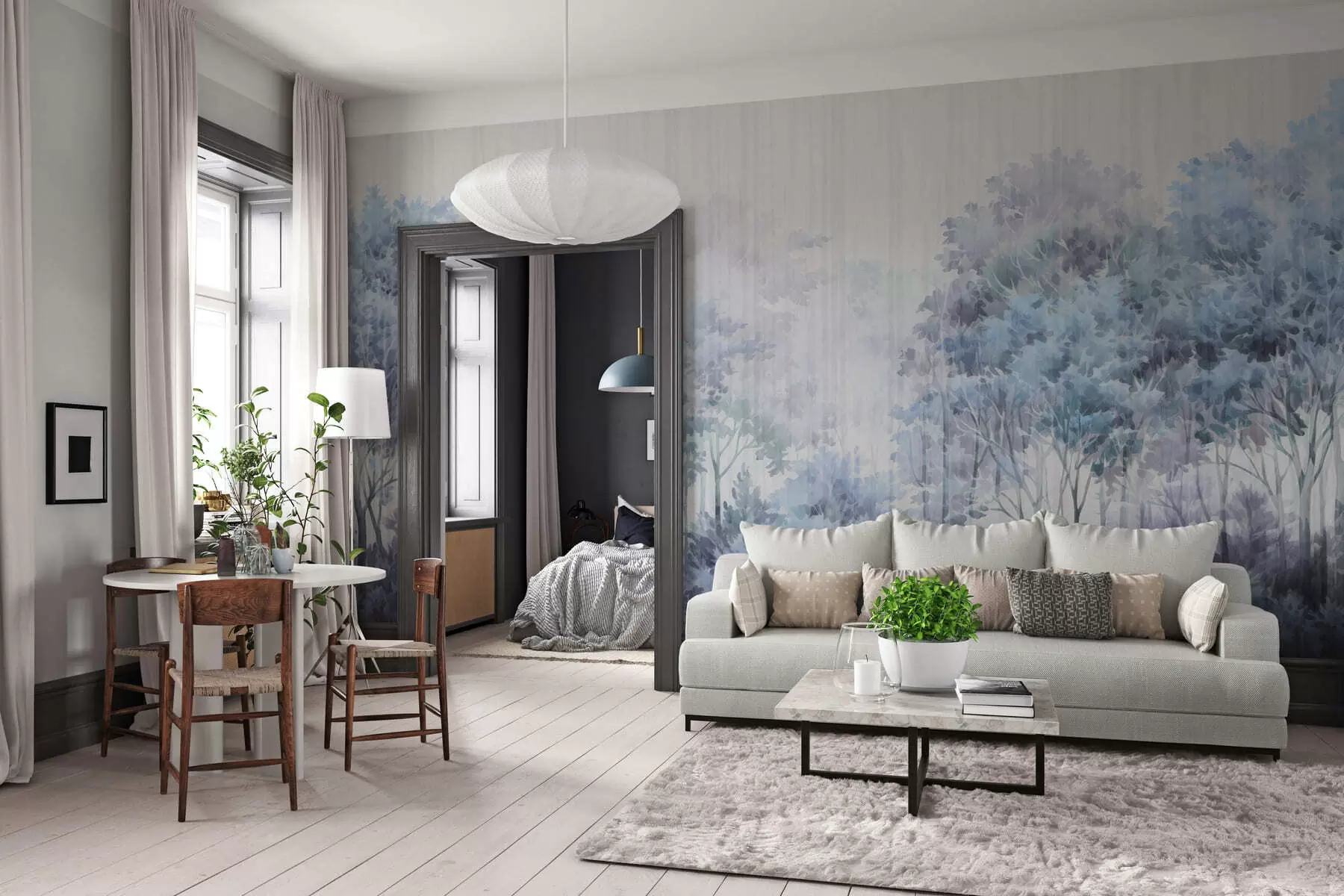 τοιχογραφίες Δασώδης περιοχή και γραμμές w05442v1