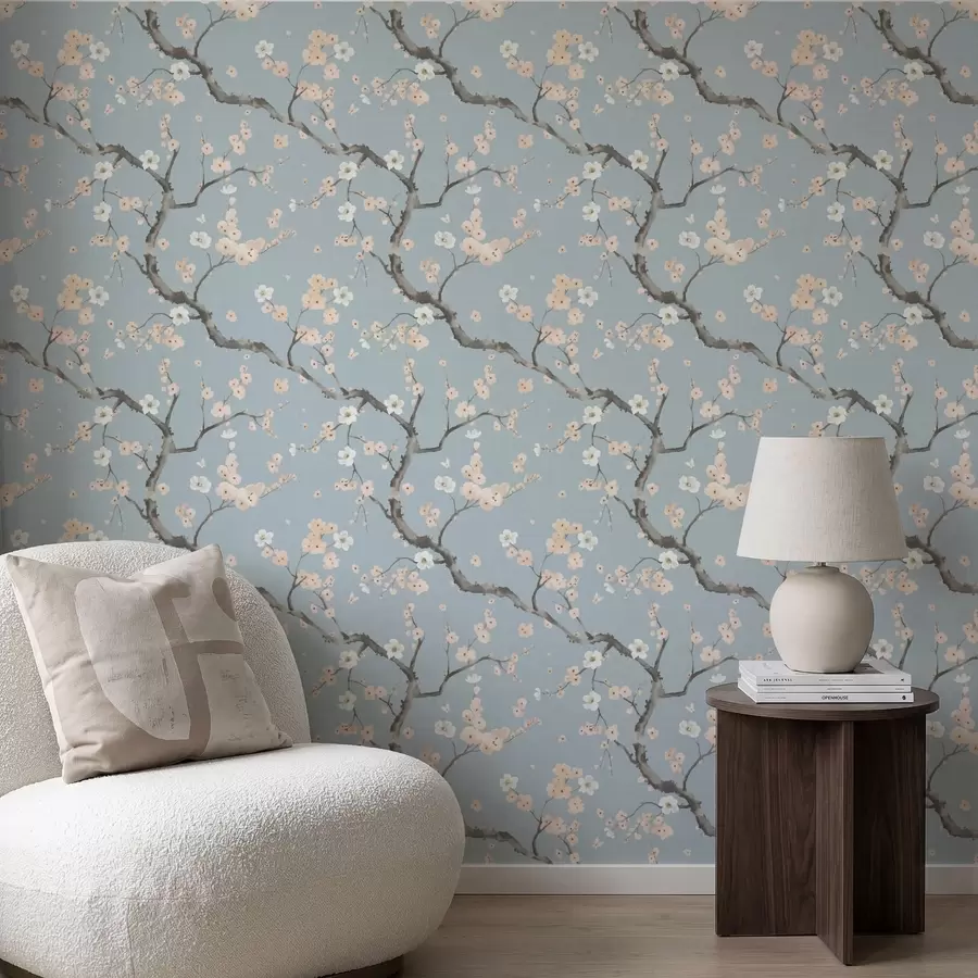 τοιχογραφίες Κλαδιά με άνθη σε μπλε φόντο a01155