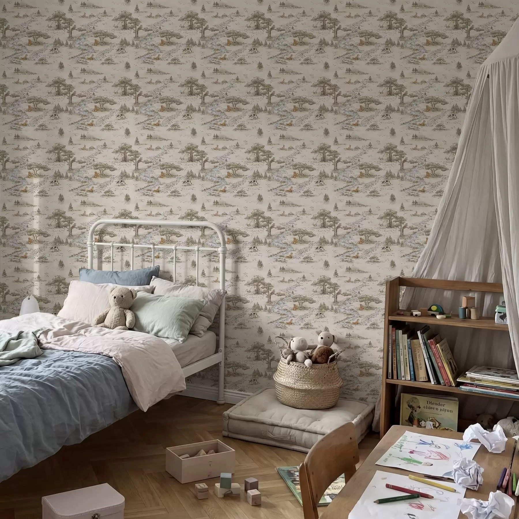 τοιχογραφίες Εικονογράφηση της φύσης με ζώα και ποτάμι a01157