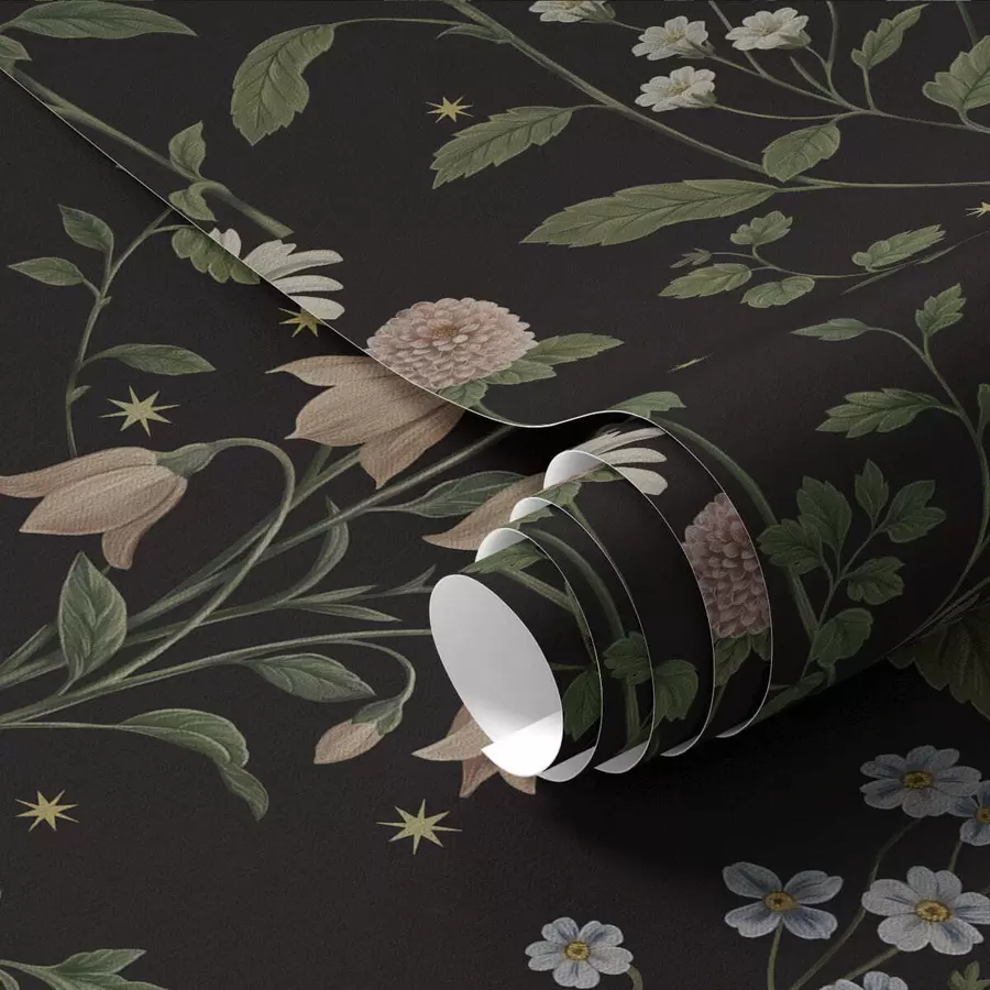 τοιχογραφίες Λουλουδάτο μοτίβο σε μαύρο φόντο με αστέρια a01160