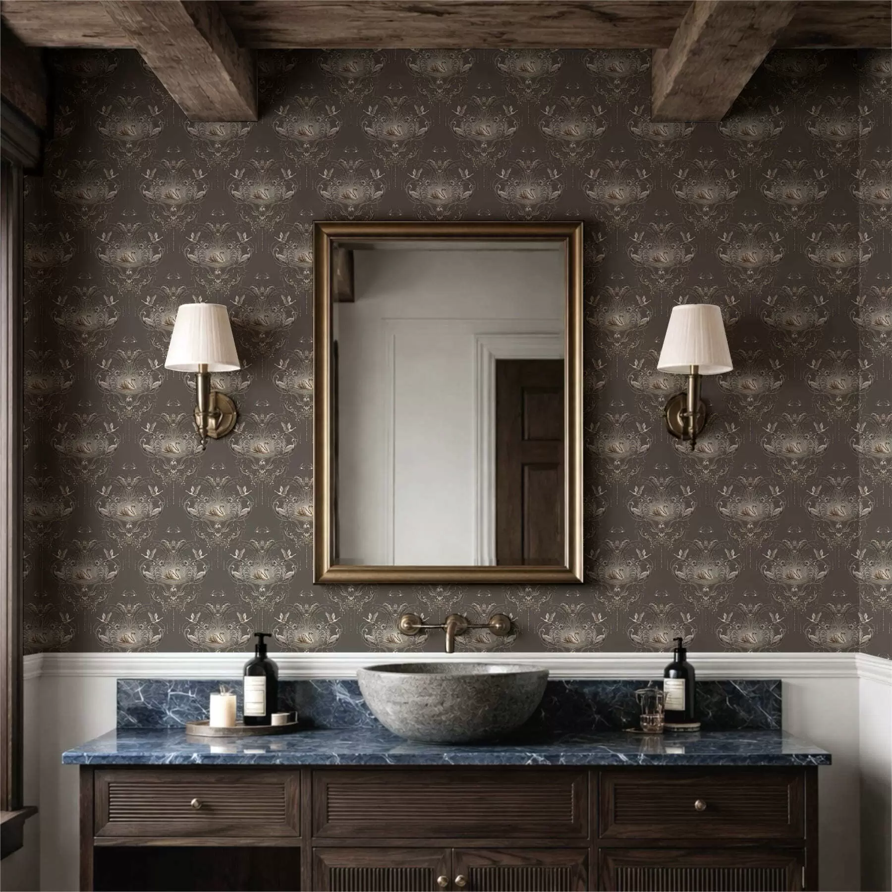 τοιχογραφίες Διακοσμητικό με κύκνους και πουλιά σε κλασικό στιλ a01161