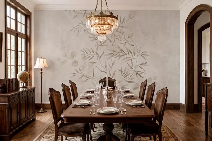 τοιχογραφίες Μοτίβο με φυτικά στοιχεία σε αποχρώσεις του μπεζ και του καφέ w05424v2