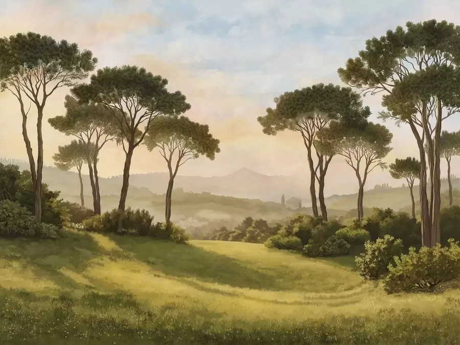 τοιχογραφίες Τοπίο με δέντρα στο ζεστό φως του ηλιοβασιλέματος w05122