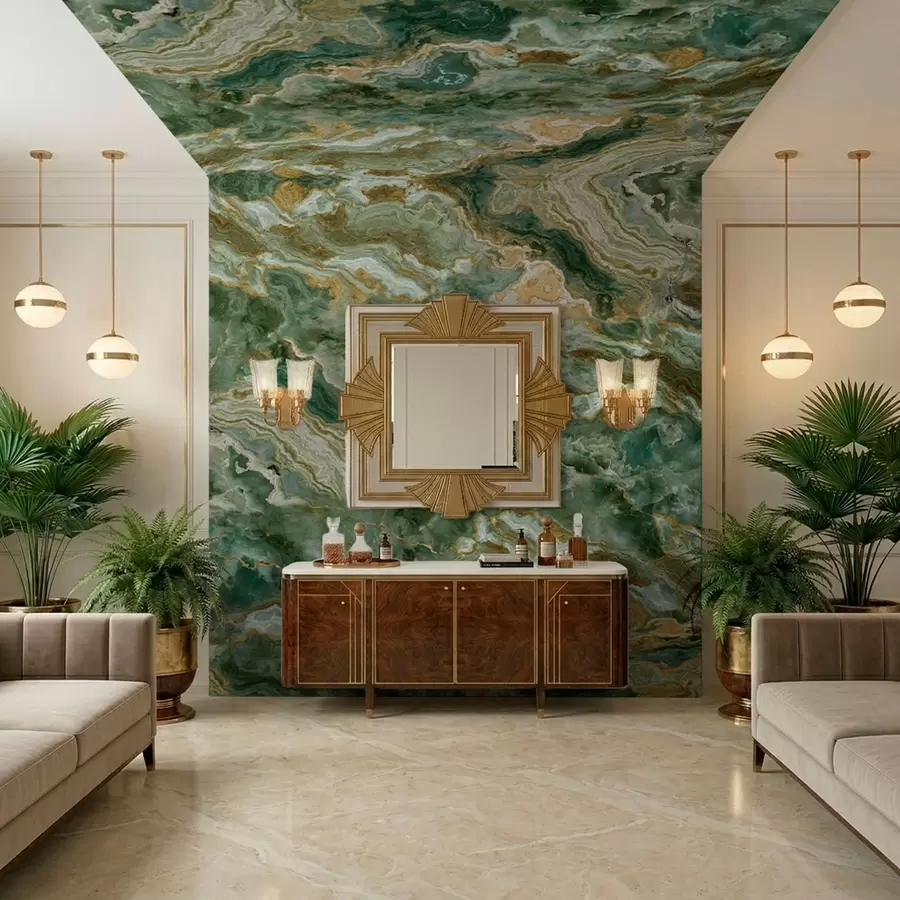 τοιχογραφίες Υφή πράσινου όνυχα με κυματιστές, στρωματοποιημένες φλέβες w05429