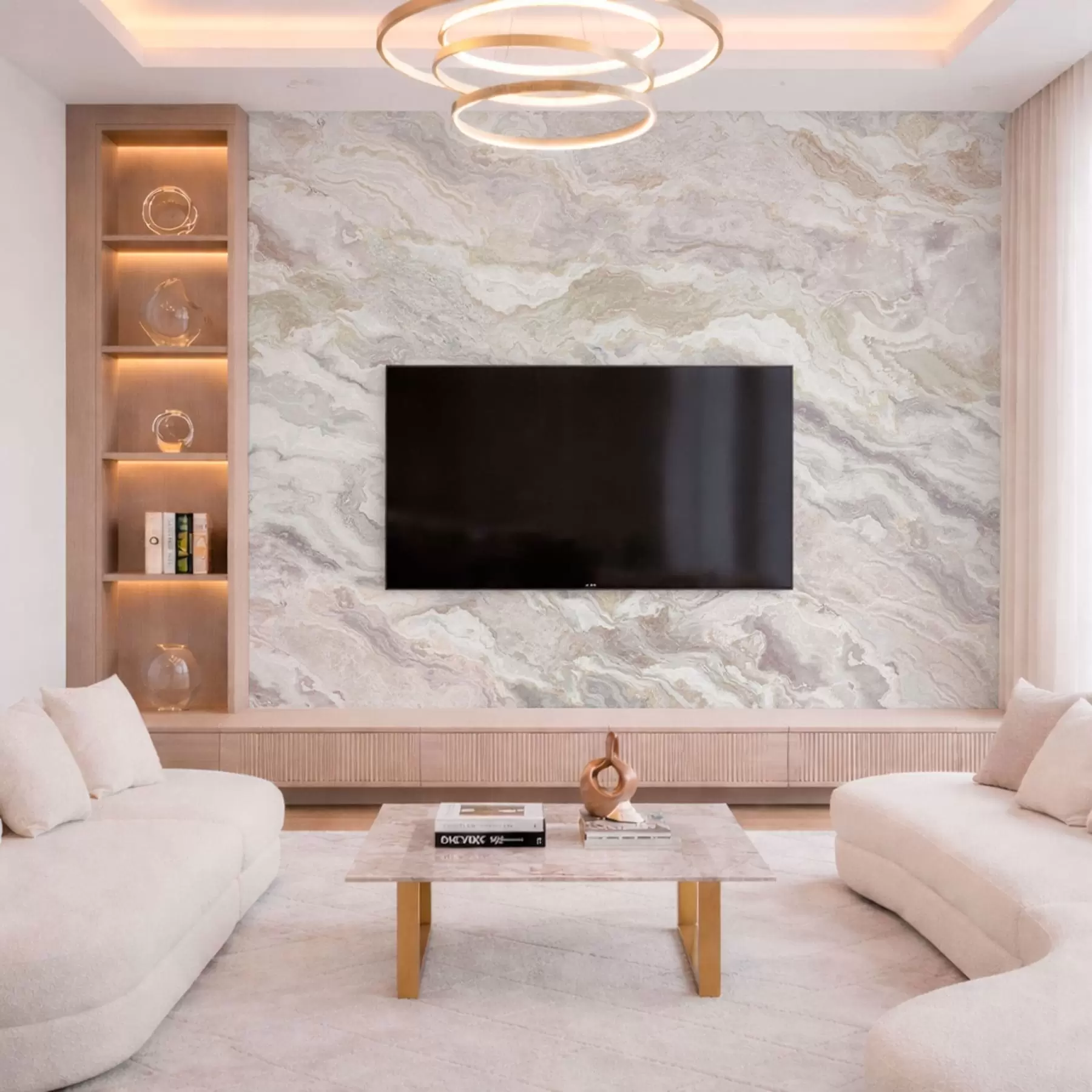 τοιχογραφίες Ανοιχτόχρωμος όνυχας με ρέοντα στρώματα σε μπεζ και γκρι αποχρώσεις w05430