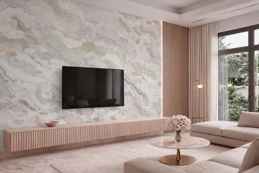 τοιχογραφίες Ανοιχτόχρωμος όνυχας με ρέοντα στρώματα σε μπεζ και γκρι αποχρώσεις w05430