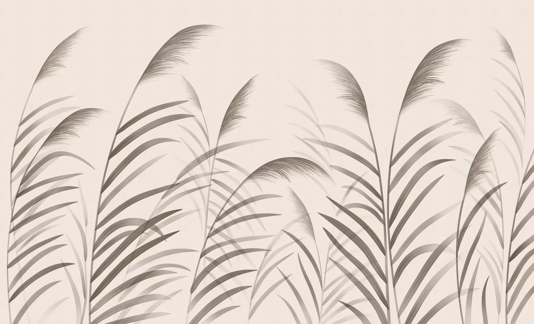 τοιχογραφίες Μινιμαλιστικές σιλουέτες από καλάμι σε μπεζ αποχρώσεις w05432