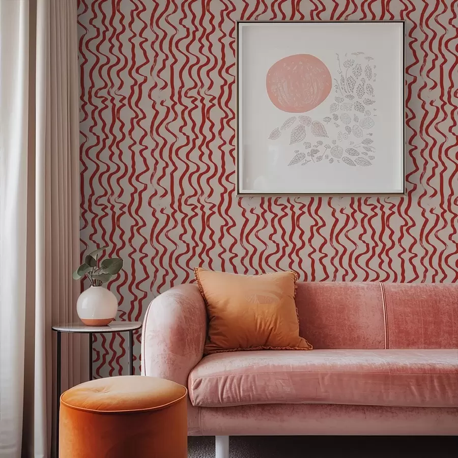 τοιχογραφίες Κόκκινες κυματιστές γραμμές σε ανοιχτόχρωμο φόντο a01168
