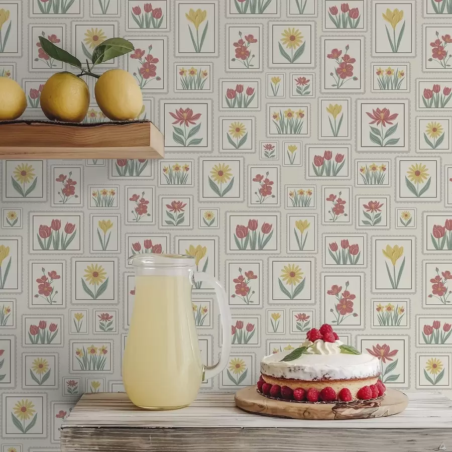 τοιχογραφίες Εικονογραφήσεις λουλουδιών σε κορνίζα με ανοιχτόχρωμο φόντο a01173v1