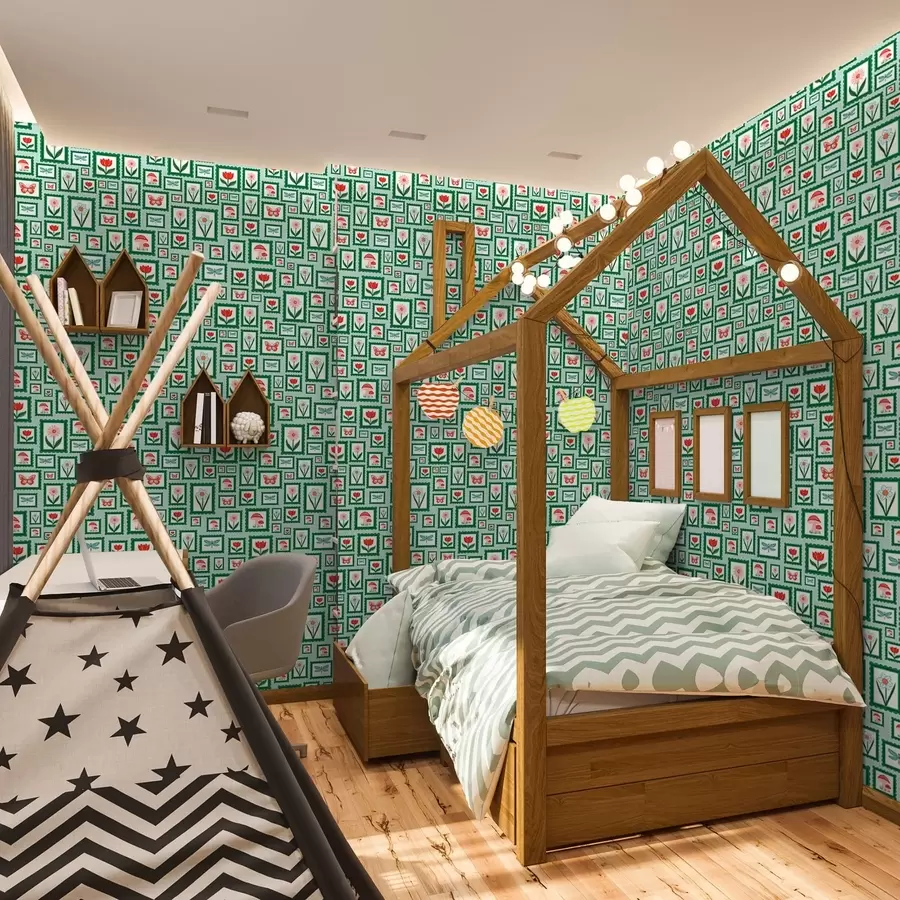 τοιχογραφίες Εικονογραφήσεις σε κορνίζα με πράσινα περιγράμματα a01176v1