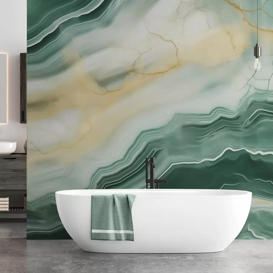 τοιχογραφίες Απομίμηση αφηρημένου μοτίβου με υφή μαρμάρου, σε αποχρώσεις του πράσινου και του κίτρινου w05587