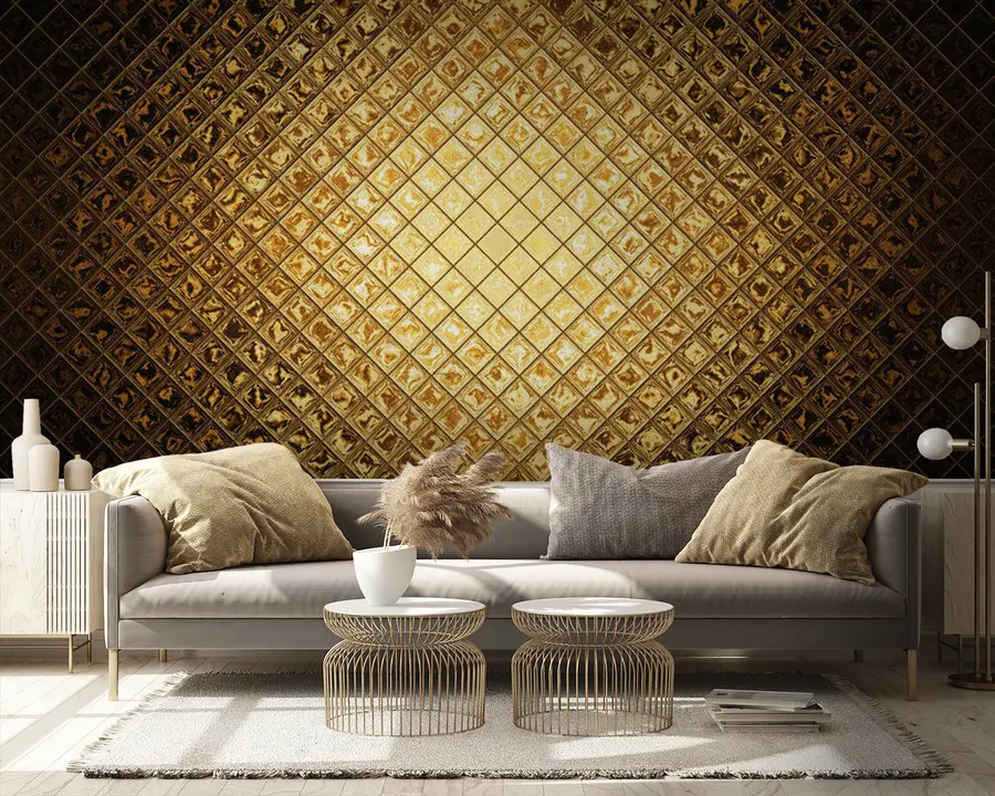 τοιχογραφίες Καφέ, κεχριμπαρένιο μοτίβο από ορθογώνια u23326