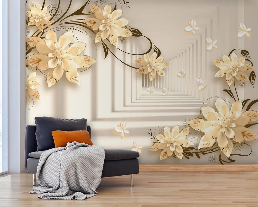 τοιχογραφίες Φυτό, λευκό και κίτρινο, σήραγγα σε παστέλ αποχρώσεις u21861v2