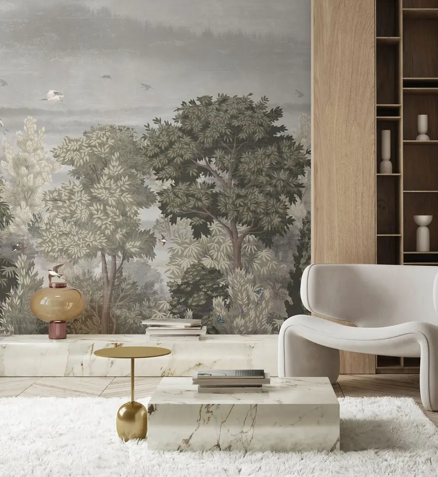 τοιχογραφίες Γερανοί πετούν πάνω από το δάσος u73553