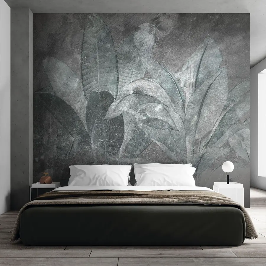 τοιχογραφίες Φύλλα μπανάνας σε πέτρινο φόντο u73884