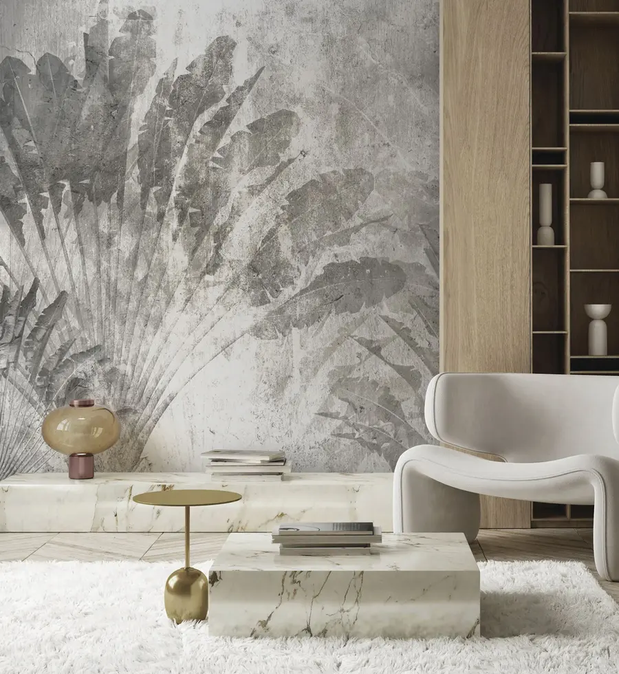 τοιχογραφίες Τροπικά φύλλα σε πέτρινο φόντο u73885