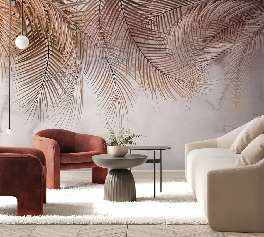 τοιχογραφίες Τροπικά φύλλα σε ένα ομιχλώδες δάσος u73826