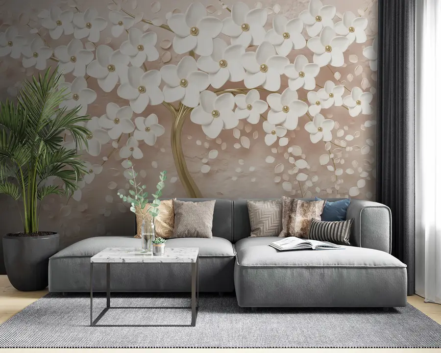 τοιχογραφίες Ανθισμένο δέντρο με μεγάλα άνθη σε ροζ αποχρώσεις u37065v3