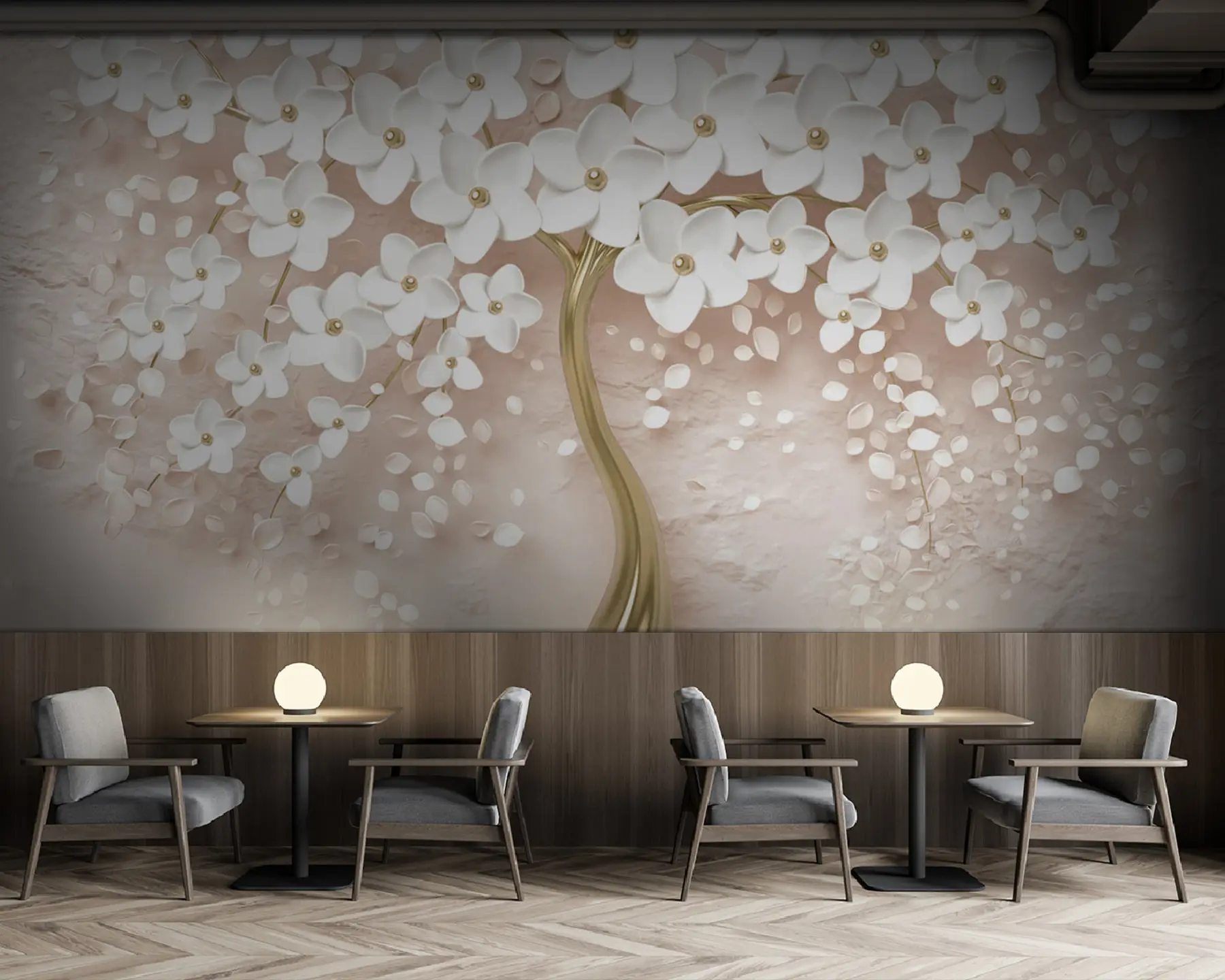 τοιχογραφίες Ανθισμένο δέντρο με μεγάλα άνθη σε ροζ αποχρώσεις u37065v3