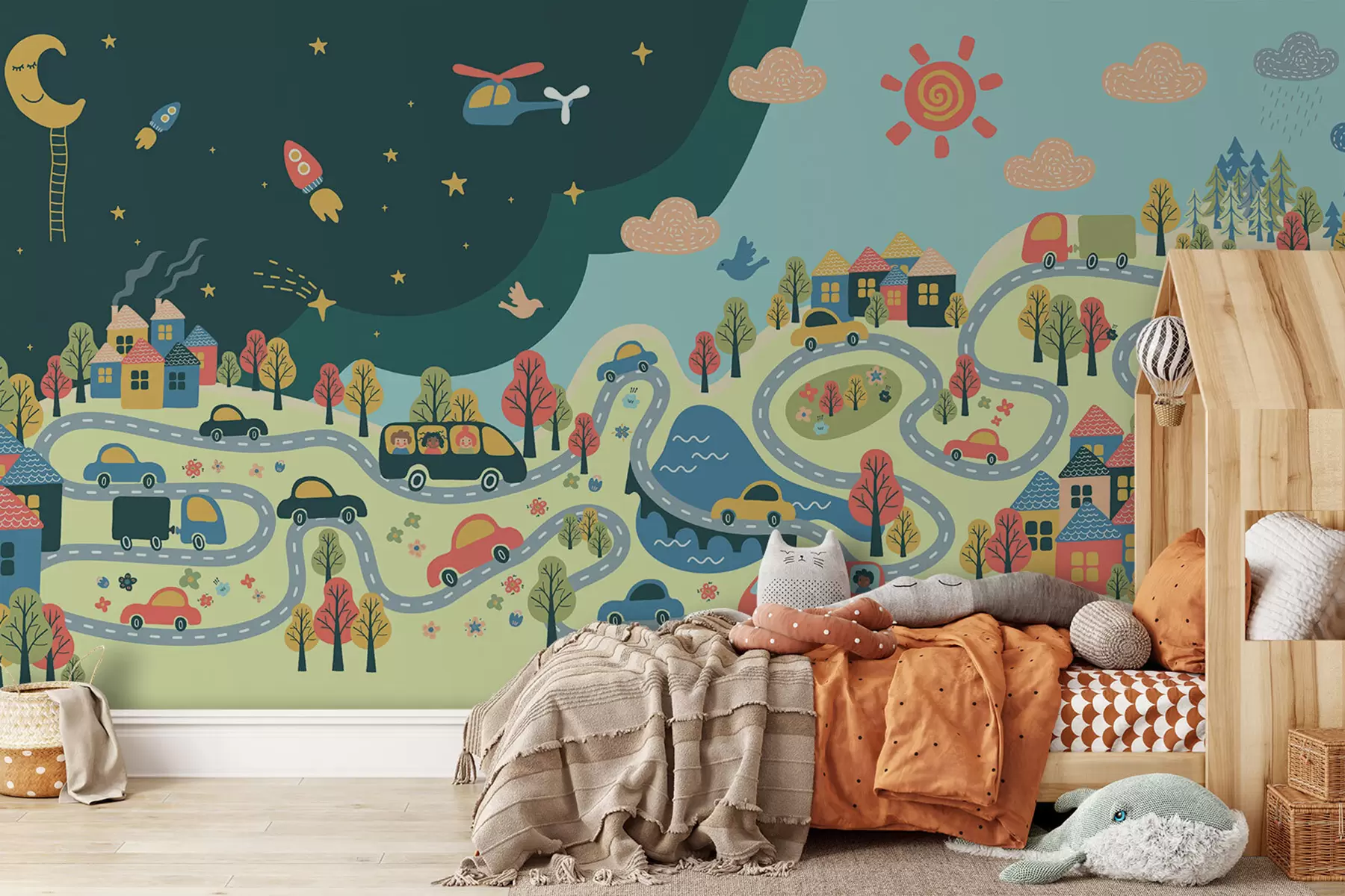 τοιχογραφίες Μέρα, νύχτα με έντονη ζωή στην πόλη u93830