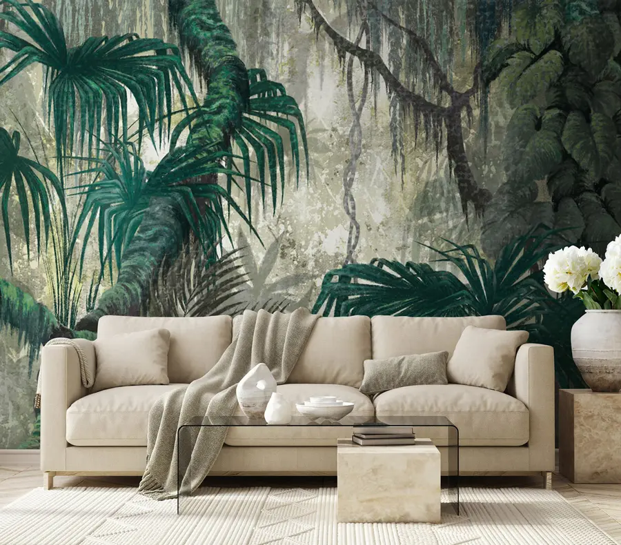 τοιχογραφίες Τροπικά φυτά και δέντρα σε φόντο με υφή u78695
