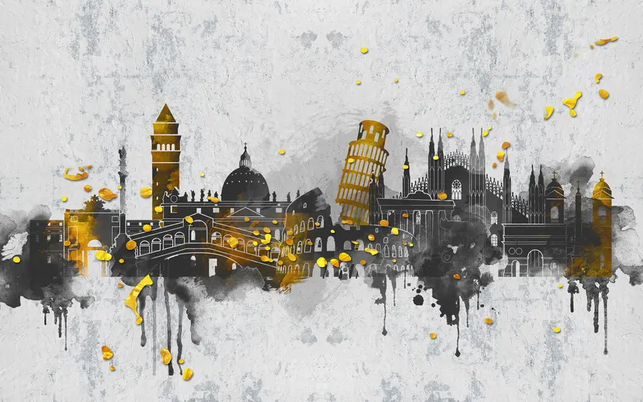 τοιχογραφίες Σκοτεινές σιλουέτες αξιοθέατων διάσημων πόλεων u74881