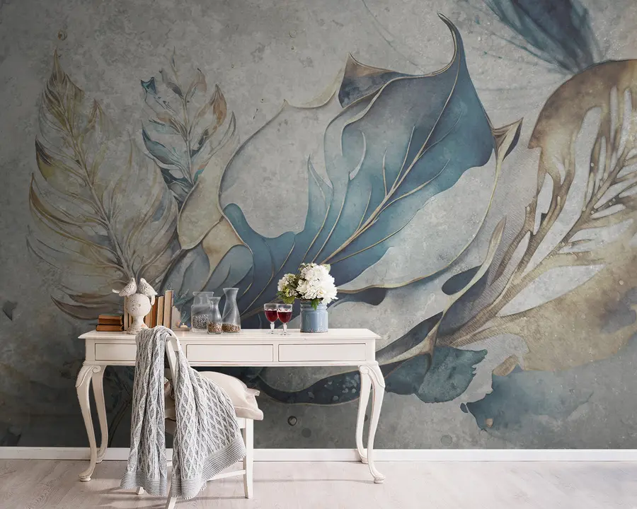 τοιχογραφίες Μεγάλα λουλούδια ακουαρέλας σε τσιμεντένιο τοίχο u93998