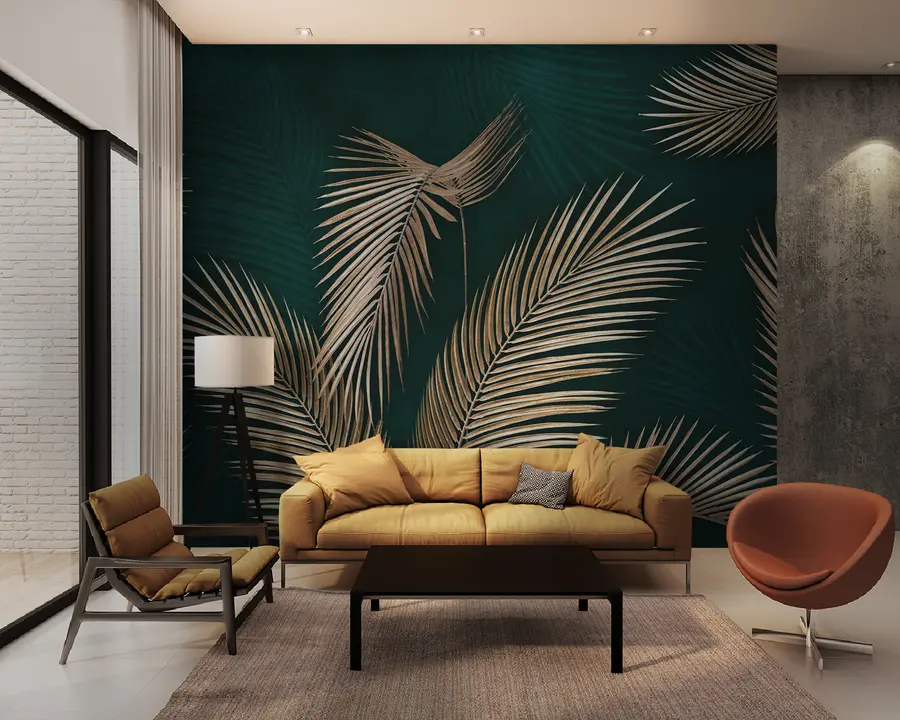 τοιχογραφίες Τροπικά φύλλα σε σκούρο φόντο u94012