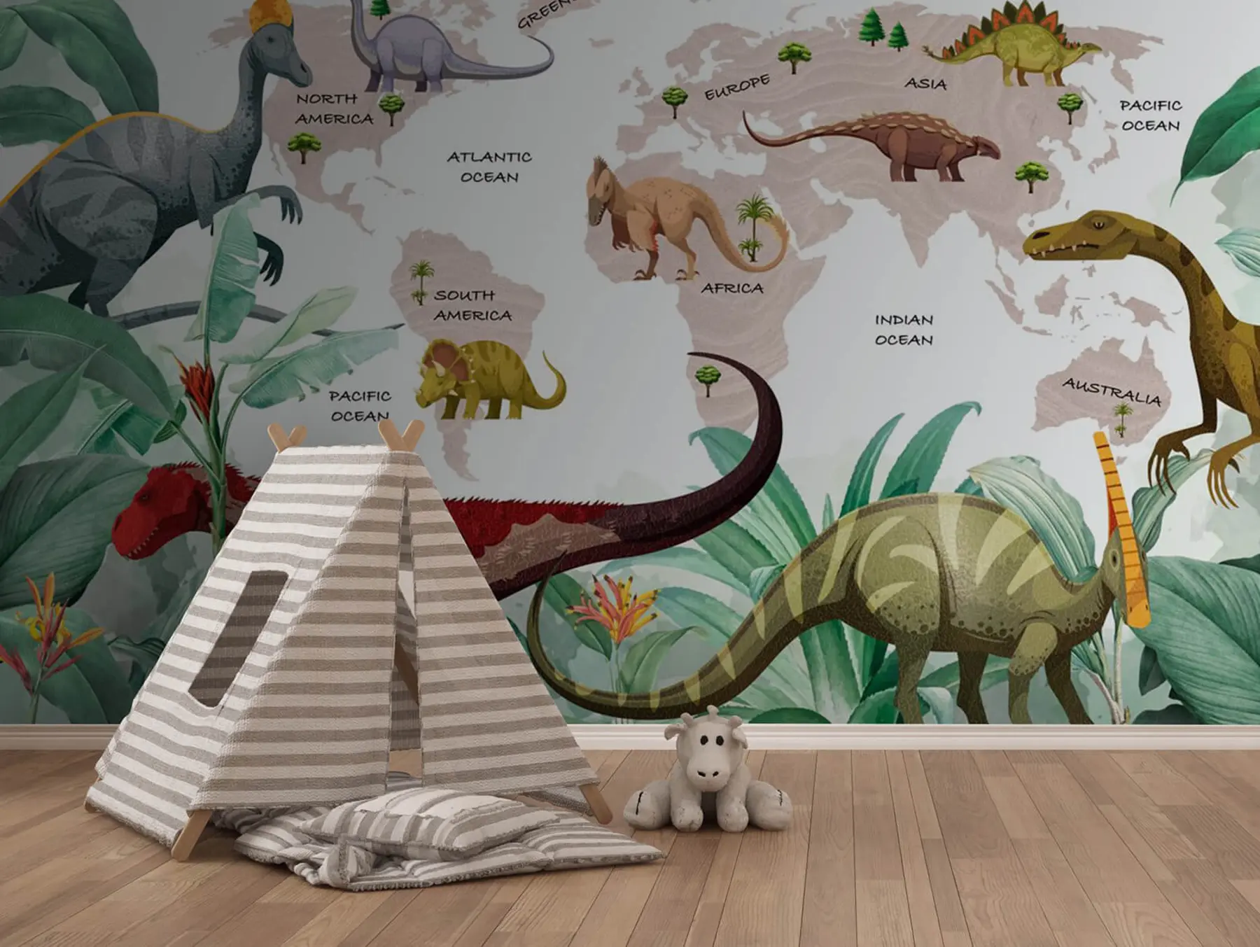 τοιχογραφίες Χάρτης του κόσμου Δεινόσαυροι u71068v4