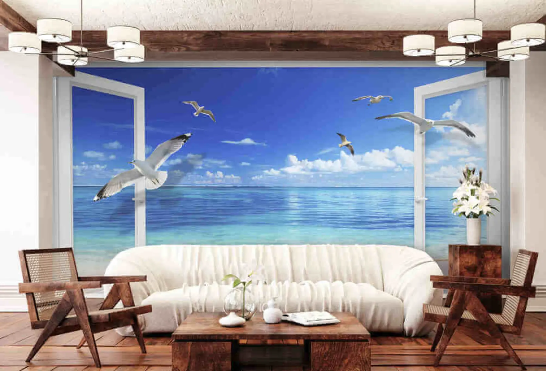 τοιχογραφίες Πουλί, ουρανός και νερό u03352