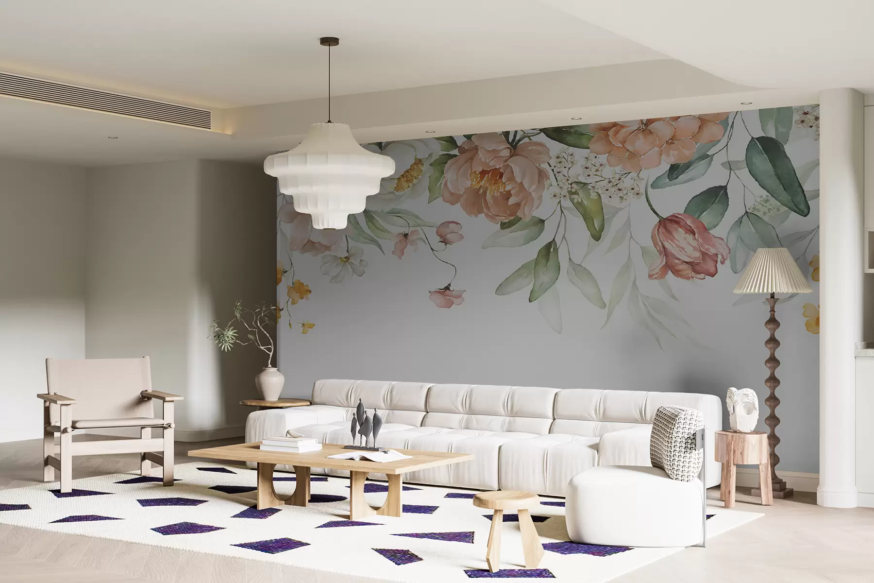 τοιχογραφίες Σύνορα μπουκέτου - πράσινα φύλλα και ροζ λουλούδια σε λευκό φόντο u94427